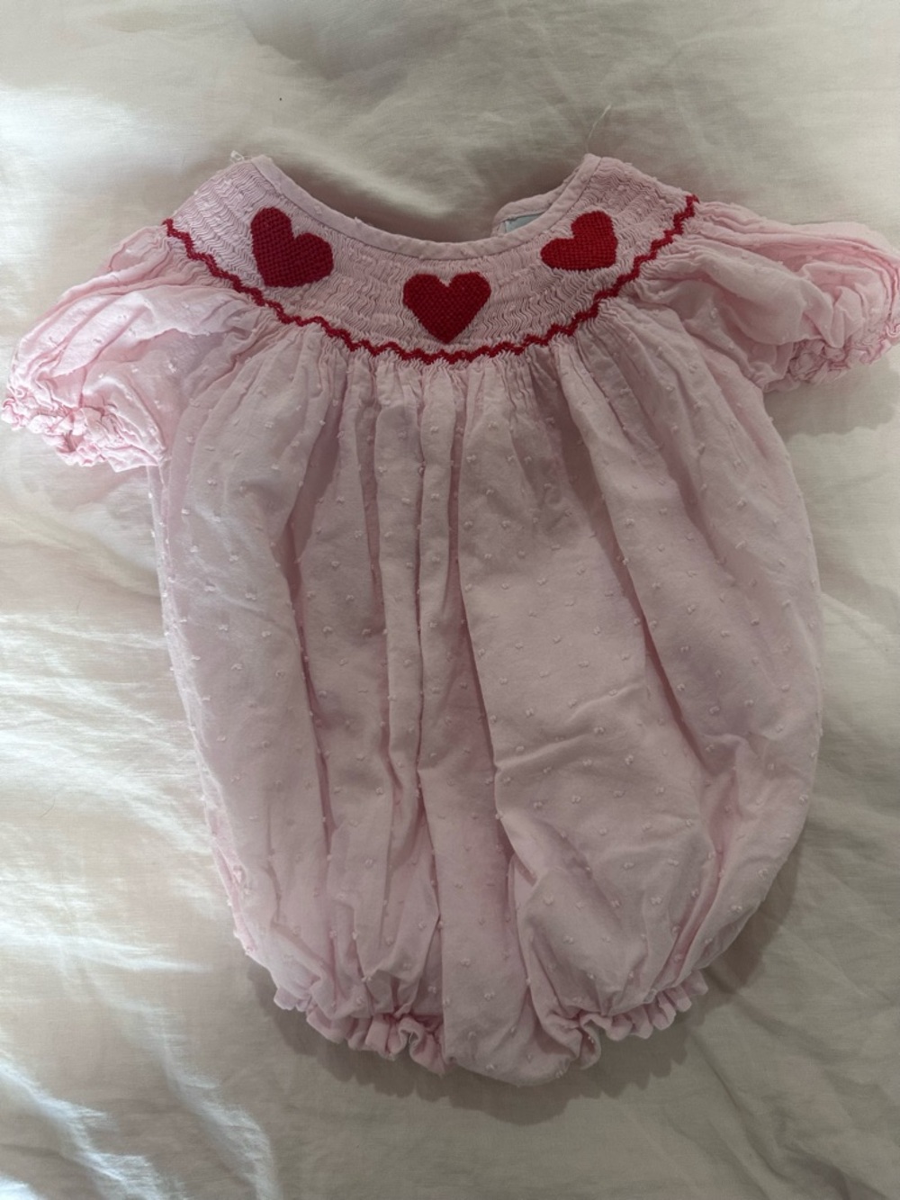 Ann + Reeves Pink Heart Smocked Baby One-Piece Bodysuit